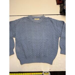 Vintage LL Bean Chevron Knit Crewneck Sweater Blue Made in USA Large
